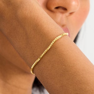 925 Silver Box Chain Bracelet, Dainty Gold Box Chain, Everyday Box Bracelet for Women, Birthday Gifts for Mom, Anniversary Gift for Her