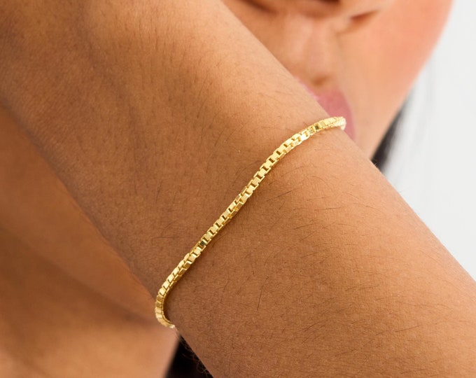 925 Silver Box Chain Bracelet, Dainty Gold Box Chain, Everyday Box Bracelet for Women, Birthday Gifts for Mom, Anniversary Gift for Her