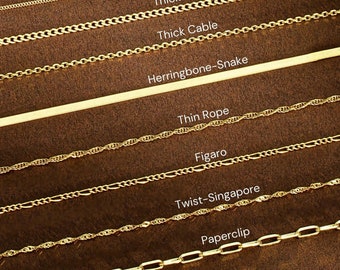 14K Gold Delicate Chain Necklace for Women, Herringbone Chain, Paperclip Chain, Figaro Chain, Box Chain, Twist Chain, Curb Chain, Rope Chain