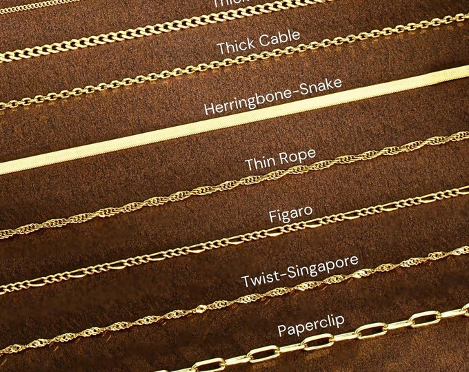 14K Gold Delicate Chain Necklace for Women, Herringbone Chain, Paperclip Chain, Figaro Chain, Box Chain, Twist Chain, Curb Chain, Rope Chain