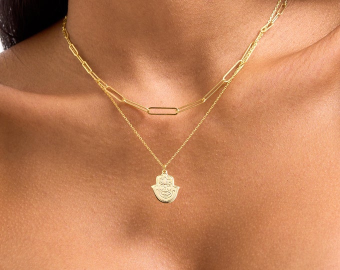 Gold Hamsa Hand Necklace, Dainty Hamsa Lotus Necklace, Dainty Hamsa Pendant, Jewish Hamsa Jewelry, Israeli Necklace, Gifts for Jewish Women