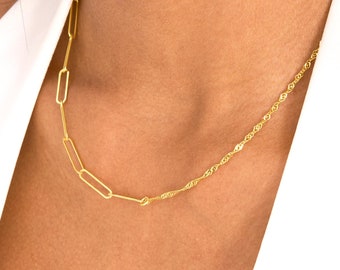 925 Silver Chain Necklace for Her, Paperclip Chain, Twist Chain Necklace, Singapore Chain, Twisted Rope Chain, Dainty Paperclip Necklace