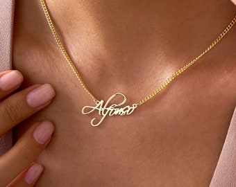 Gold Name Necklace with Curb Chain, Curb Chain Necklace Custom Name Plate, Nameplate Necklace, Curb Chain Necklace, Birthday Gift for Her