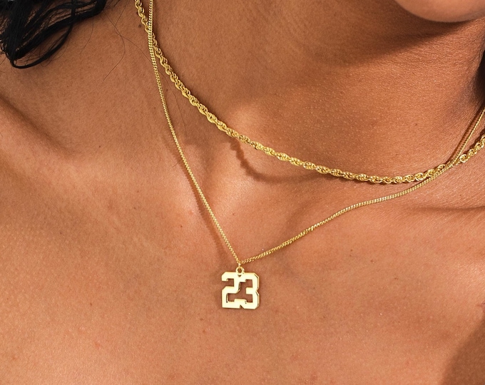 14K Gold Number Necklace, Custom Number Necklace - Basketball Number Necklace, Sport Number Pendant, Personalized Gift for Her, Gift for Him