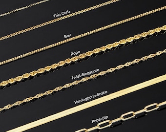 Dainty Bracelet Gold for Woman, Gold Chain Bracelet, 925K Silver Bracelet Chains, Herringbone, Figaro, Box, Rope, Paperclip Chain Bracelets