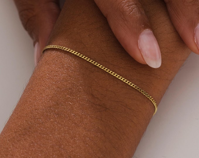 Thin Curb Chain Bracelet, Gold Curb Chain, Cuban Curb Bracelet, Silver Curb Link Chain, Curb Chain Bracelet for Women, Simple Gold Bracelet
