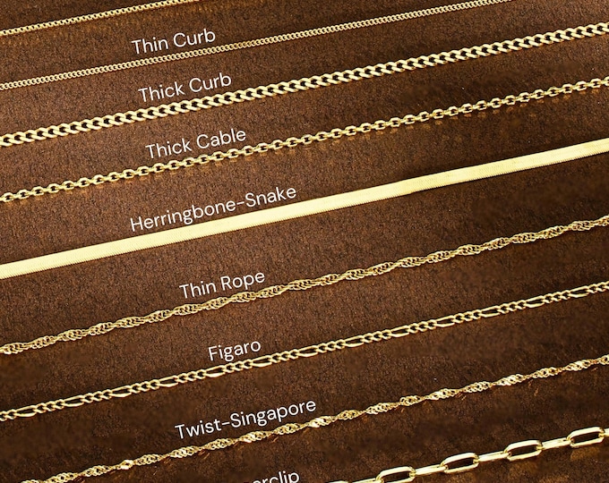 14K Gold Chain Necklace Gift For Women, 12 to 22 inches Layered Chain Necklace, Herringbone Chain, Paperclip Chain, Box Chain, Curb Chain