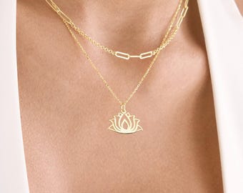 Lotus Flower Pendant Necklace - 14K Gold Symbol of Growth Purity - Dainty Gold Lotus Necklace Gift for Her - Minimalist Everyday Jewelry