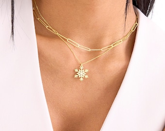 Dainty Snowflake Necklace 925 Silver, Tiny Snowflake Necklace 14K Gold, Snowflake Pendant, Birthday Gifts for Mom, Christmas Gifts for Her