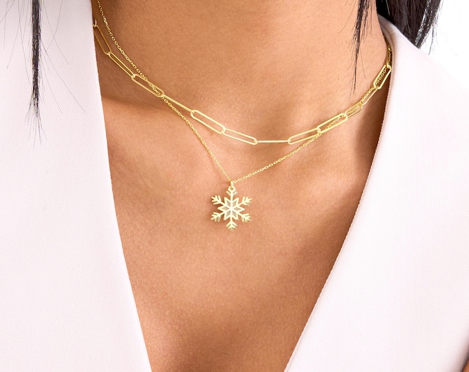 Dainty Snowflake Necklace 925 Silver, Tiny Snowflake Necklace 14K Gold, Snowflake Pendant, Birthday Gifts for Mom, Christmas Gifts for Her
