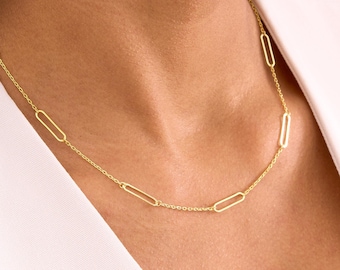 Layered Large Link Paperclip Cable Chain Necklaces for Women, Dainty Paperclip Necklace, Gold Paperclip Chain, Everyday Necklaces for Her