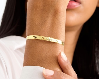 Custom Initial Bracelet with Snake Chain, Gold Initial Letter Bracelet, Herringbone Chain | Birthday Gift for Mom, Personalized Gift for Her