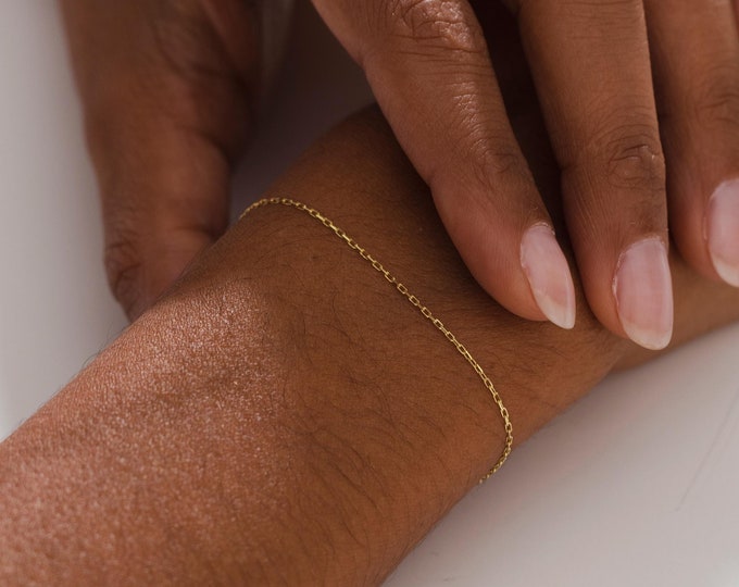 14K Solid Gold Cable Chain Bracelet - Simple Gold Bracelet for Women - Thin Gold Bracelet - Solid Gold Bracelet - Everyday Chain Bracelet