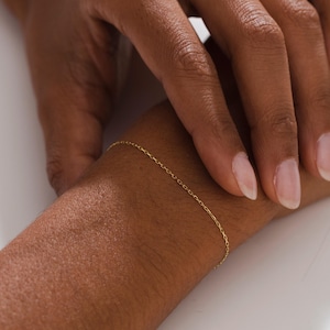 14K Solid Gold Cable Chain Bracelet - Simple Gold Bracelet for Women - Thin Gold Bracelet - Solid Gold Bracelet - Everyday Chain Bracelet