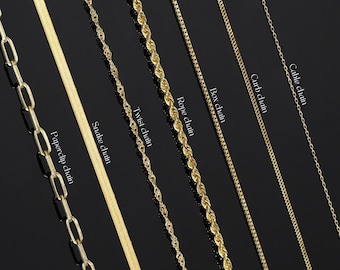 14k Gold Bracelet Chains - Paperclip, Box, Snake Chain, Rope, Curb, Twist Chain Bracelets - Dainty Everyday Jewelry - Gift for Her