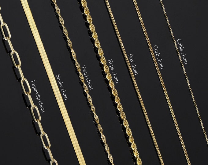 14k Gold Bracelet Chains - Paperclip, Box, Snake Chain, Rope, Curb, Twist Chain Bracelets - Dainty Everyday Jewelry - Gift for Her