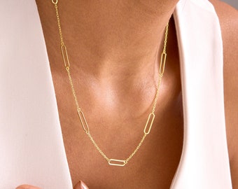 925 Silver Cable Link Paperclip Chain Necklace, Gold Paperclip Link Necklace, Thin Gold Chain Necklace, Layered Large Link Paperclip Chain