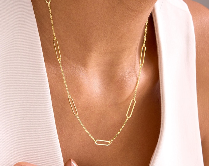 925 Silver Cable Link Paperclip Chain Necklace, Gold Paperclip Link Necklace, Thin Gold Chain Necklace, Layered Large Link Paperclip Chain
