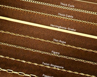 14K Gold Chain Necklace Gift For Women, 12 to 22 inches Layered Chain Necklace, Herringbone Chain, Paperclip Chain, Box Chain, Curb Chain