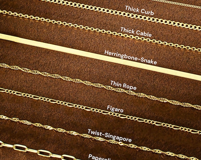 14K Gold Chain Necklace Gift For Women, 12 to 22 inches Layered Chain Necklace, Herringbone Chain, Paperclip Chain, Box Chain, Curb Chain