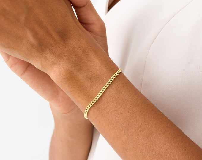 925 Silver Curb Chain Bracelet for Women, Men or Kids | Thick Curb Link Chain Bracelet, Gold Curb Chain, Waterproof Everyday Chain Bracelet