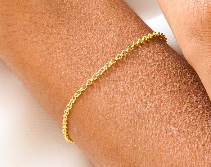 Dainty Rolo Cable Chain Bracelet in 14K Gold | Minimalist Gold Bracelet for Women | Thin Everyday Gold Jewelry | Delicate Chain Gift for Her