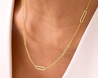 Gold Rolo Chain Necklace with Paperclip Chain, Paper Clip Necklace, Rolo Chain, Paperclip Necklace Gold, Everyday Minimal Necklace for Her