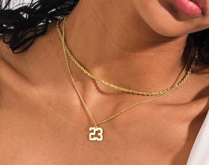 14K Gold Number Necklace, Custom Number Necklace - Basketball Number Necklace, Sport Number Pendant, Personalized Gift for Her, Gift for Him