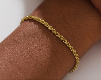 14K Gold Rope Chain Bracelet - 925K Silver Rope Chain Bracelet - Gold Layering Bracelet - Twisted Chain Bracelet - Everyday Rope Bracelet