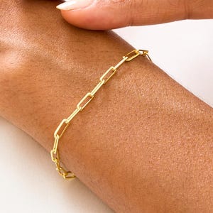 14K Gold Paperclip Chain Bracelet for Women, Dainty Link Bracelet, Gold Vermeil Minimalist Jewelry, Everyday Chain Bracelet Gift for Her
