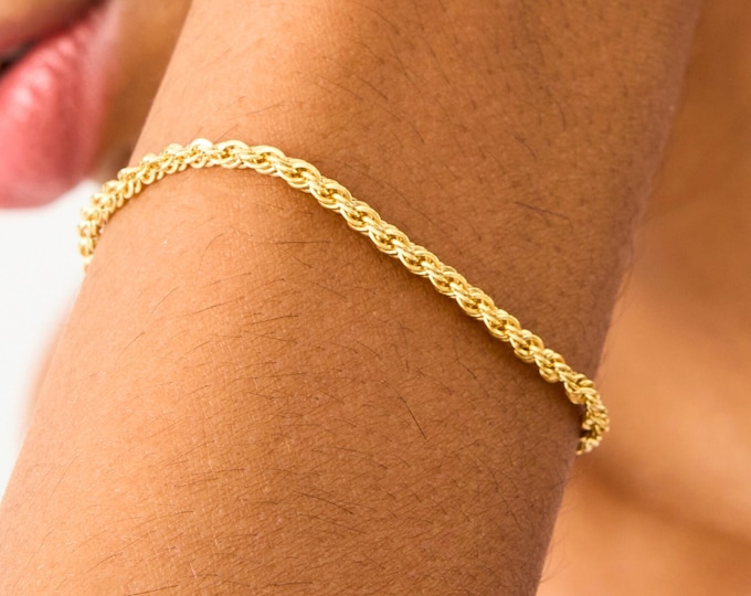 14K Gold Rope Chain Bracelet • Twisted Link Gold Bracelet for Women • Silver Rope Bracelet • Dainty Everyday Jewelry • Gift for Her
