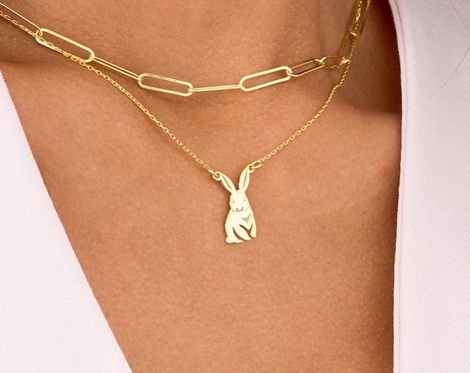 14K Gold Rabbit Pendant Necklace, Silver Bunny Charm Necklace, Year Of The Rabbit Necklace, Rabbit Jewelry, Bunny Jewelry, Bunny Lover Gifts
