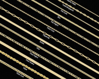 14K Gold Chain Necklace, Snake Chain, Herringbone Chain, Twist Chain, Paperclip Chain, Box Chain, Curb Chain, Figaro Chain, Thin Gold Chain