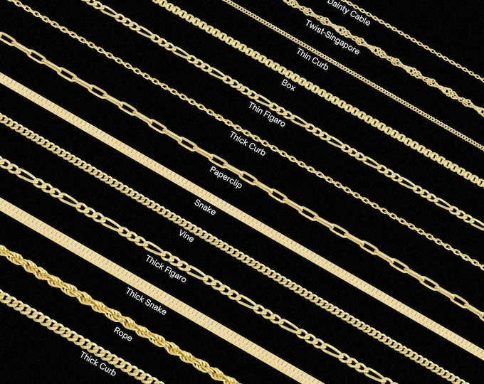 14K Gold Chain Necklace, Snake Chain, Herringbone Chain, Twist Chain, Paperclip Chain, Box Chain, Curb Chain, Figaro Chain, Thin Gold Chain