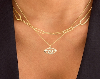 Gold Evil Eye Necklace, Silver Evil Eye Dainty Necklace, Christmas Gift for Her, Gift for Mom, Anniversary Gift, Everyday Necklace for Women
