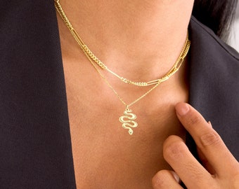 Dainty Snake Necklace 925 Silver, Snake Pendant, Gold Snake Charm, Serpent Necklace, Snake Jewelry | Animal Necklace, Snake Lovers Gifts
