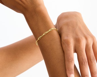 925 Silver Dainty Paperclip Bracelet, Thick Gold Paperclip Link Chain, Paperclip Jewelry for Women Men or Kids, Dainty Gold Bracelet for Her