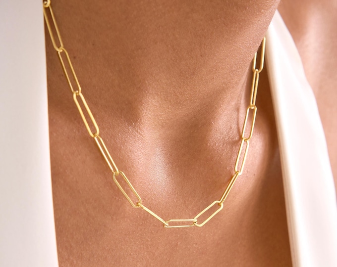 Gold Paperclip Necklace, Dainty Paperclip Chain, Delicate Paperclip Chain Necklace Gold, Silver Paperclip Chain Necklace, 14K Gold Chains