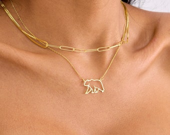 925 Silver Bear Necklace, Gold Bear Pendant, Dainty Bear Charm, California Bear Jewelry | Birthday Gift for Mom, Christmas Gift for Her