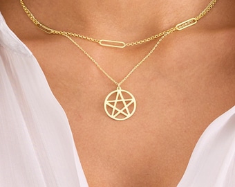 Gold Wiccan Pentagram Necklace, Pentacle Necklace, Pentacle Pendant Silver, Pagan Jewelry for Women, Wiccan Jewelry, Pagan Necklace for Her