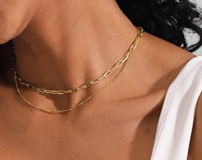 14K Gold Paperclip Chain Necklace - Dainty Paperclip Necklace - 925K Silver Paper Clip Chain - Link Chain Necklace - Necklaces for Women