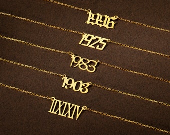 Custom Gold Number Necklace, Personalized Birth Year Necklace, Handmade Number Pendant Jewelry Gift, Gifts For Her, Custom Date 444 Necklace