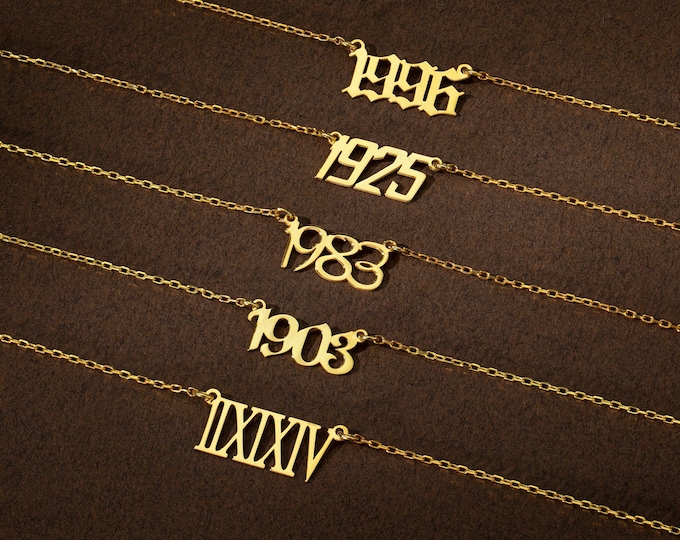 Custom Gold Number Necklace, Personalized Birth Year Necklace, Handmade Number Pendant Jewelry Gift, Gifts For Her, Custom Date 444 Necklace