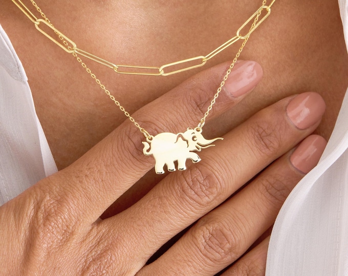 Elephant Pendant Necklace Gold - Baby Elephant Jewelry with Mama Charm - 14K Gold Vermeil Animal Necklace - Mother Daughter Gift for Her