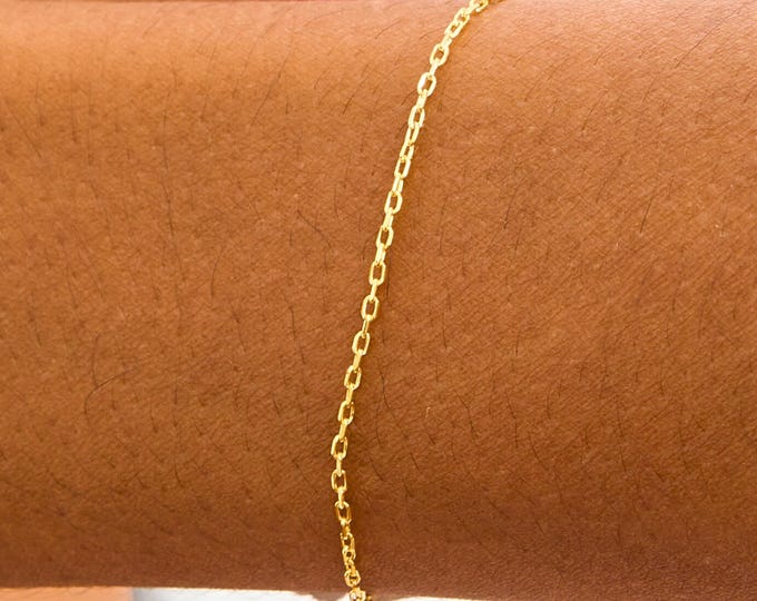 Gold Cable Chain Bracelet • 14K Gold Vermeil Dainty Chain Bracelet for Women • Minimalist Everyday Jewelry Gift • Thin Layering Bracelet