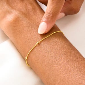 Dainty Gold Beaded Chain Bracelet • Minimalist 14K Gold Vermeil Bracelet • Everyday Ball Chain Bracelet Gift for Her • Birthday Gift for Mom