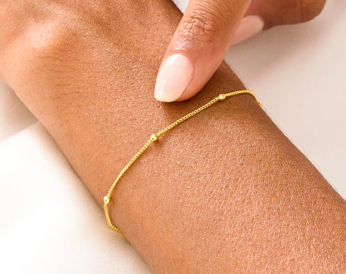 Dainty Gold Beaded Chain Bracelet • Minimalist 14K Gold Vermeil Bracelet • Everyday Ball Chain Bracelet Gift for Her • Birthday Gift for Mom