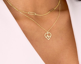 Gold Heartbeat Necklace, Dainty Heart Rhythm Necklace, Tiny Heartbeat Pendant, 925 Silver Heart Charm, Heart Jewelry for Her, Nurse Jewelry