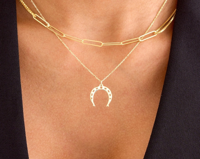 Lucky Horseshoe Necklace in 14K Gold – Minimalist Good Luck Charm Pendant for Women – 925 Sterling Silver Gift for Her Everyday Jewelry