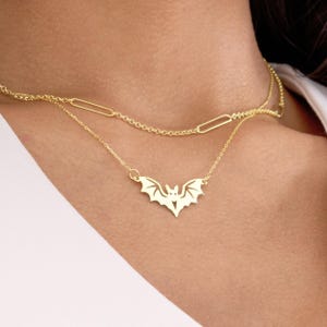 Bat Pendant Necklace - Gothic Minimalist Vampire Bat Jewelry - 14K Gold Vermeil over 925 Sterling Silver - Halloween Necklace Gift for Her